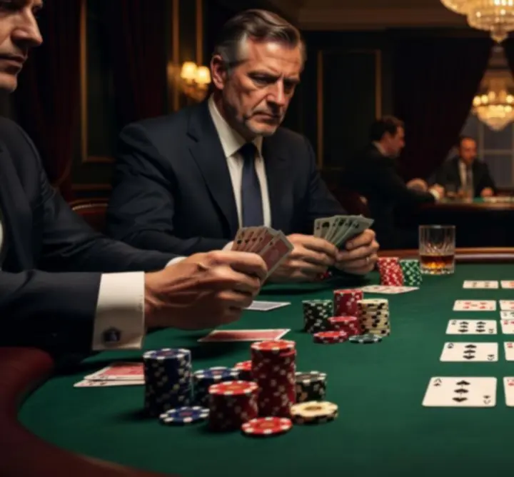 Stół pokerowy Acevera Club w trakcie rozgrywki offline, karty i żetony w ruchu.